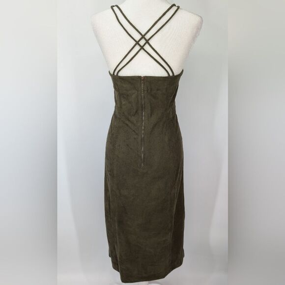 By Anthropologie Moss Green Vegan Faux Suede Sleeveless Midi Dress US 10 - Picture 8 of 12